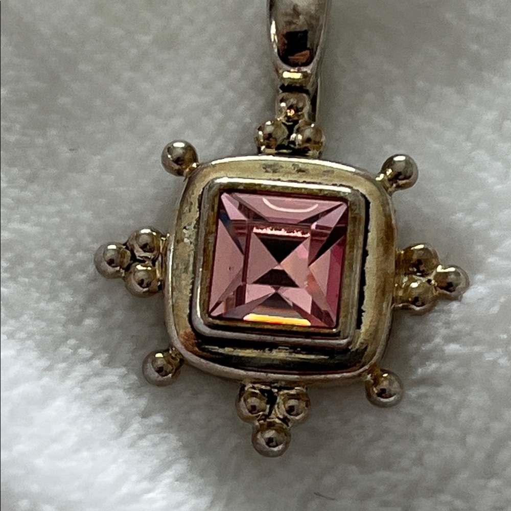 Trifari Pink Square Pendant Necklace